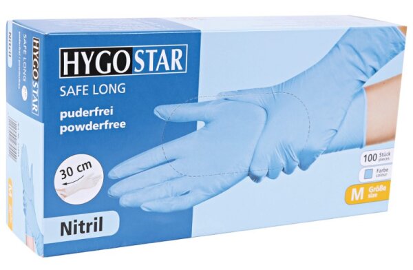 Hygostar Safe Long Light Nitrilhandschuhe extralang puderfrei Farbe:weiß L